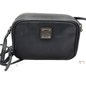 Dooney & Bourke Crossbody Bag Womens Small Black Leather Double Zip Camera Purse